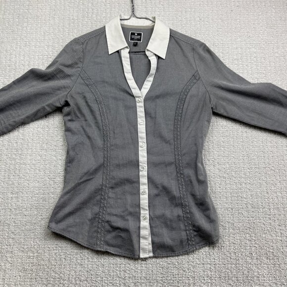 Express The Essential Womens M Long Sleeve Button Up Shirt Grey Blouse Top - Picture 8 of 14